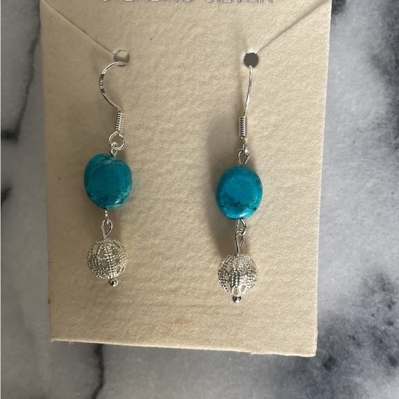 Real turquoise stone sterling silver earrings - Picture 2 of 5